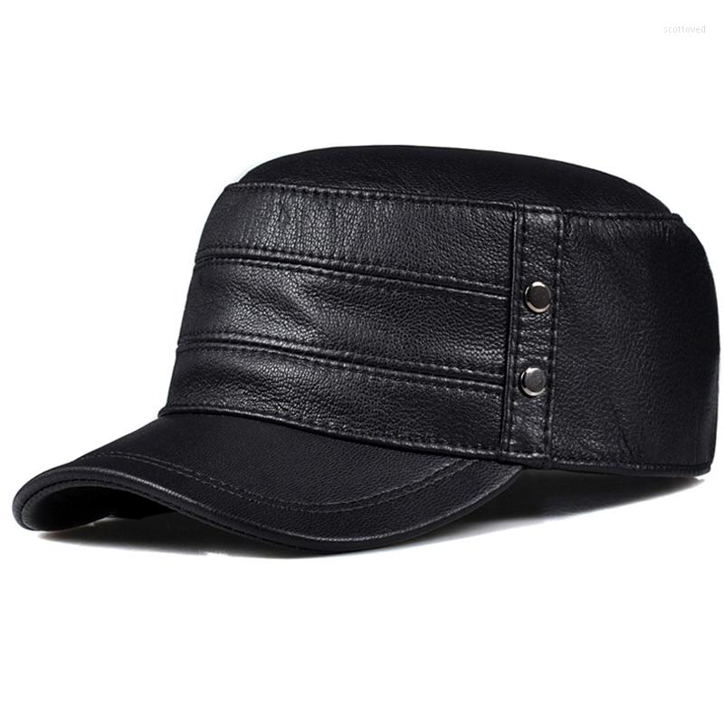 

Berets Fashion Men Women High Quality Genuine Leather Cap Hat Winter Warm Real Goatskin Army Military Baseball Caps Hats Black Brown
