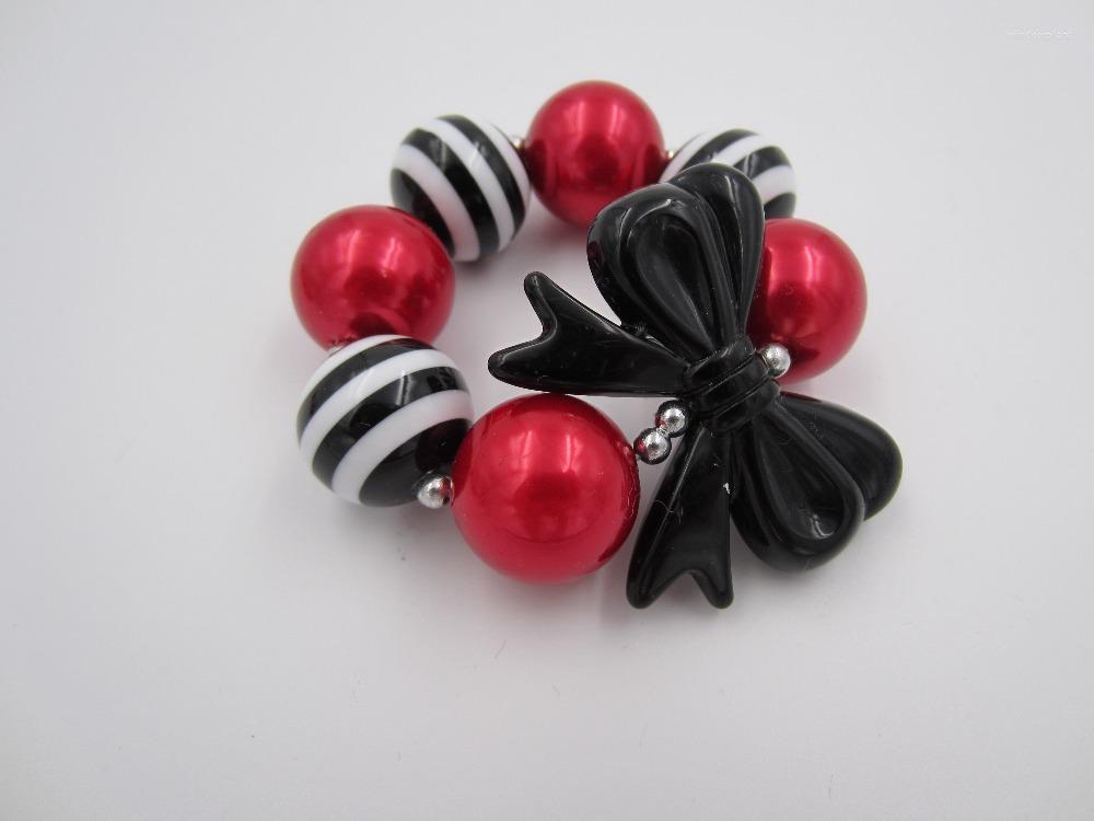 

Strand 2PCS Arrival Bubblegum Chunky Bracelets Toddler Girls Beads Bangle Black Bow Knot Kids Hand Jewelry