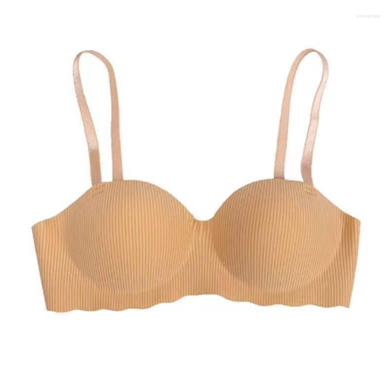 

Bras One-piece Girl Seamless Underwear Female Small Chest Smooth Stripes Gathered No Steel Ring Palm Half Cup Bra, Black