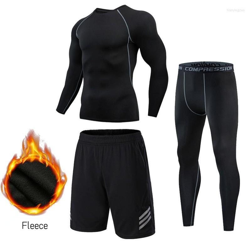 

Men's Thermal Underwear 3pcs Sportswear Suits Long Johns Compression Gym Fitness Fleece Men Top Trousers Shorts Winter Men's Clothing