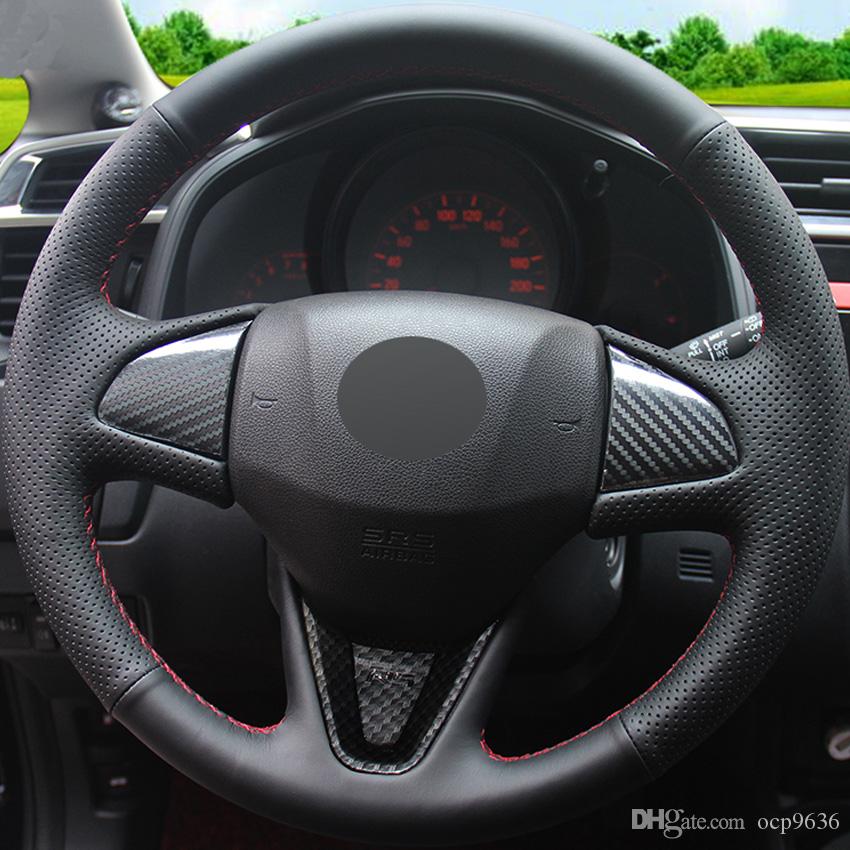 

for Honda Fit 2016 2017 New Fit City 2015-2017 Black Leather Hand-stitched Car Steering Wheel Cover