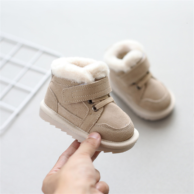 

First Walkers Fashion Baby Cotton Shoes Winter Plush Warm Snow Boots Toddler Infant Soft Bottom boots Non-slip Kids shoes for Boy Girl 221208, Beige