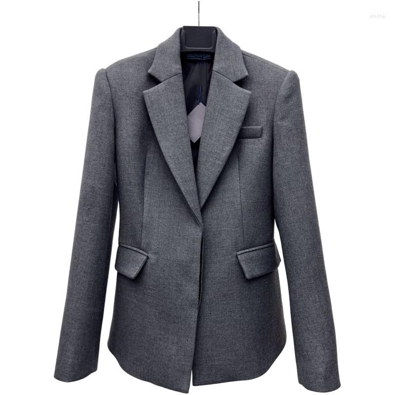 

Women' Suits Autumn Contracted Atmosphere Elegant Fashionable Single-breasted Lapel Double Pocket Waist Suit Jacket Chaquetas De Lujo Mujer, Gray