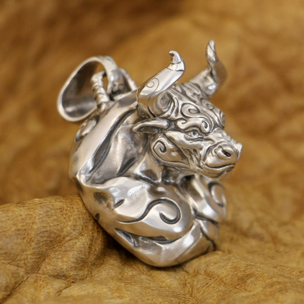 

LINSION 925 Sterling Silver Huge Bull Man Pendant Biker Punk Jewelry TA390