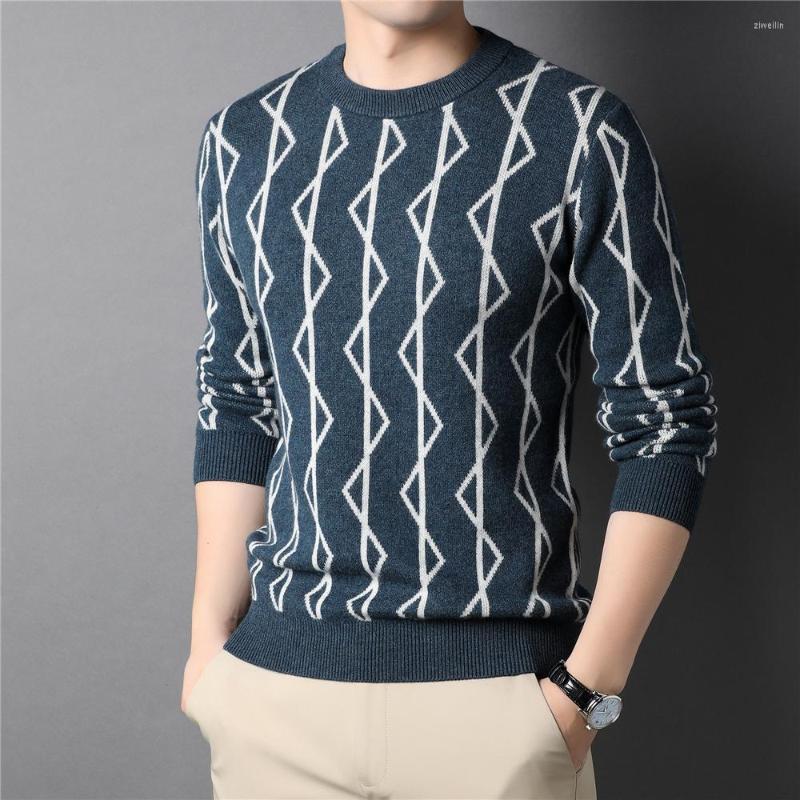 

Men' Sweaters Brand Merino Wool Thick Sweater Men Clothing Autumn Winter Arrival Fashion High Street Striped Pullover Z3032, Blue