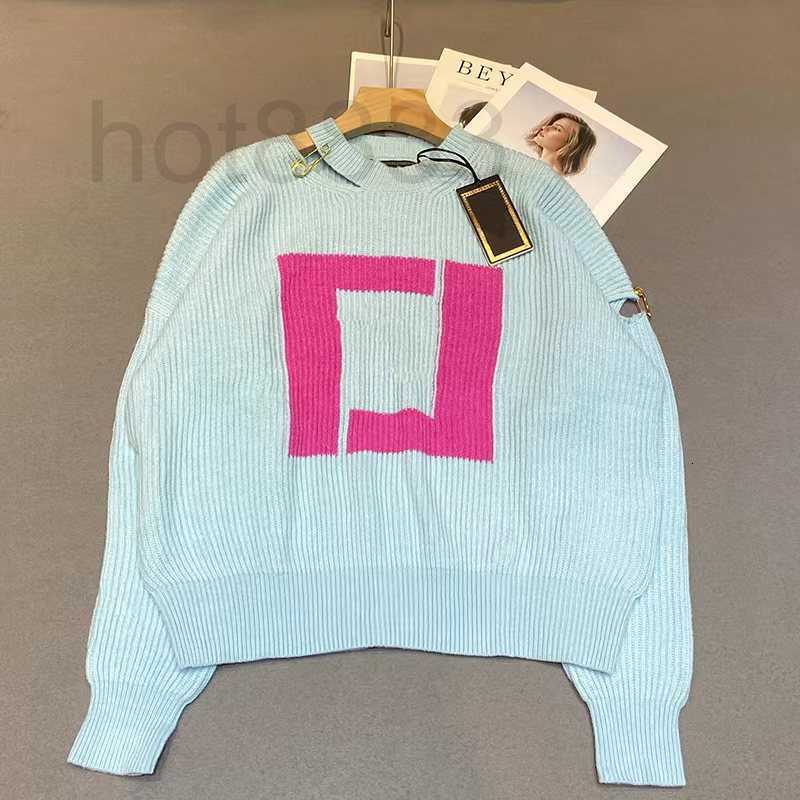 

Women' Sweaters Designer Autumn and winter 2022 women' off shoulder sleeveless pin solid color letter knitted sweater style temperament commuter YM0C, Picture color
