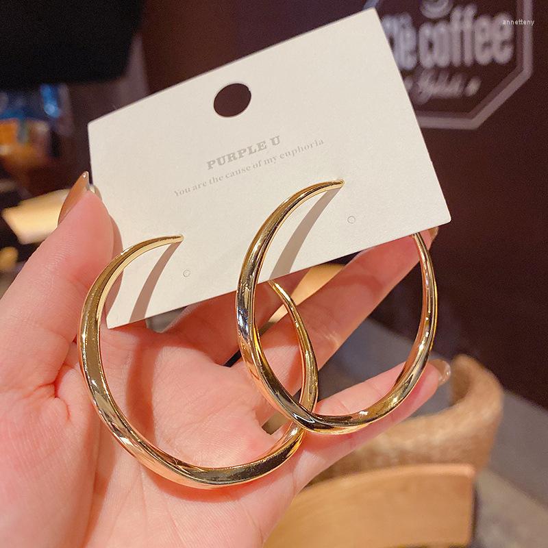 

Hoop Earrings Exaggerate Big Smooth Gold Circle Brincos Simple Party Round Loop For Women Jewelry