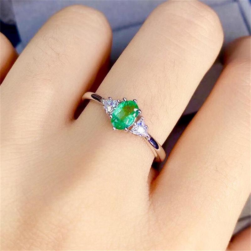 

Cluster Rings Unique Natural Emerald Ring S925 Silver Dainty Christmas Gift Delicate Jewelry