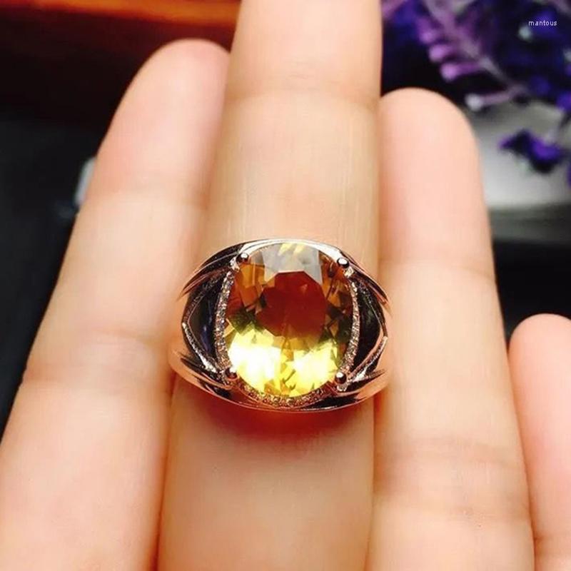 

Cluster Rings Three-dimensional Design Silver Inlaid Oval Citrine Men's Ring Opening Domineering Sparkling Business Style Luxury Jewelry