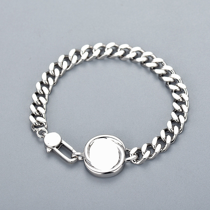 

silver Cuban link Chain charm Bracelet Man Women Designer Jewelry Europe America Popular