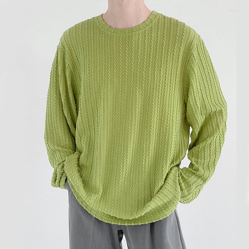 

Men's T Shirts Korean Style Twist Stripe Long-Sleeved T-Shirt Men Fashion O-Neck White Autumn Loose And Casual Bottoming Top, Black