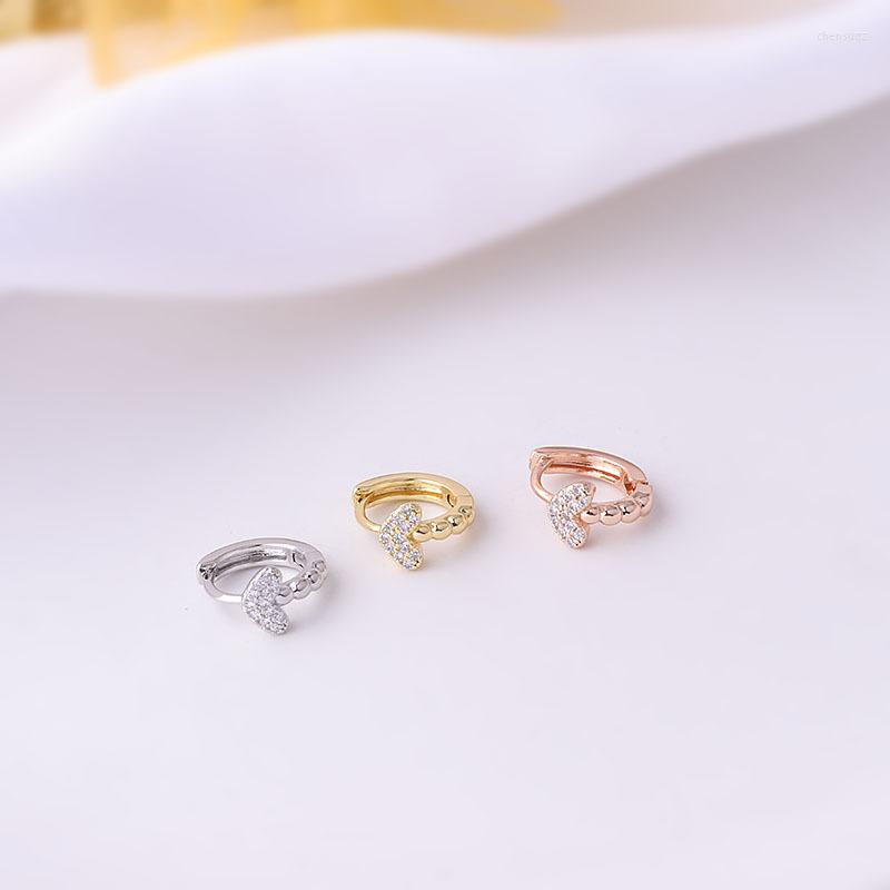 

Hoop Earrings 1 PCS Simple Small Zircon Heart Shape Ear Cartilage Piercing Cuff Clip Earring Cute Mini Closed Circle Copper Hoops Jewelry