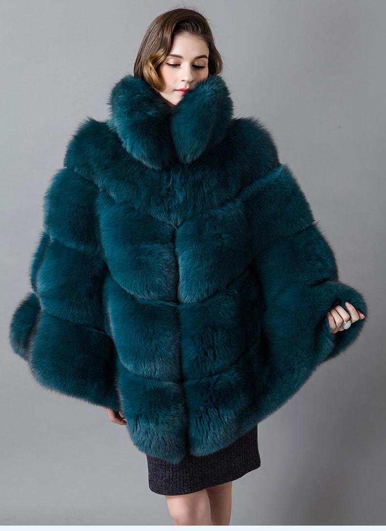 

Women's Fur & Faux FURSARCAR Natural Cape Whole Skin Winter Real Lapel Cloak Coat Luxury Thick Warm Outerwear, Peacock blue
