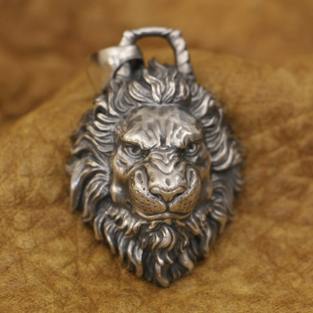 

LINSION 925 Sterling Silver Angry Lion Pendant Mens Punk Jewelry 3 Sizes TA384