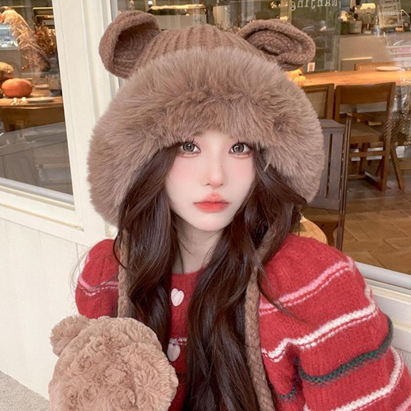 

Berets Women Beanie Hat Brimless Ladies Knitted Coldproof Plush, White