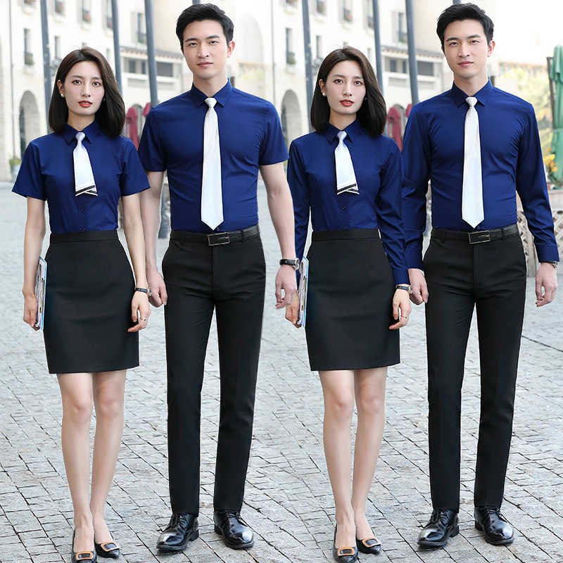 

Work Clothes Duty Formal Ocn Inch Dress Dignified Atmosphere and Women Profional Suit Shirt Embroidery Men, Short sleeve men's navy shirt