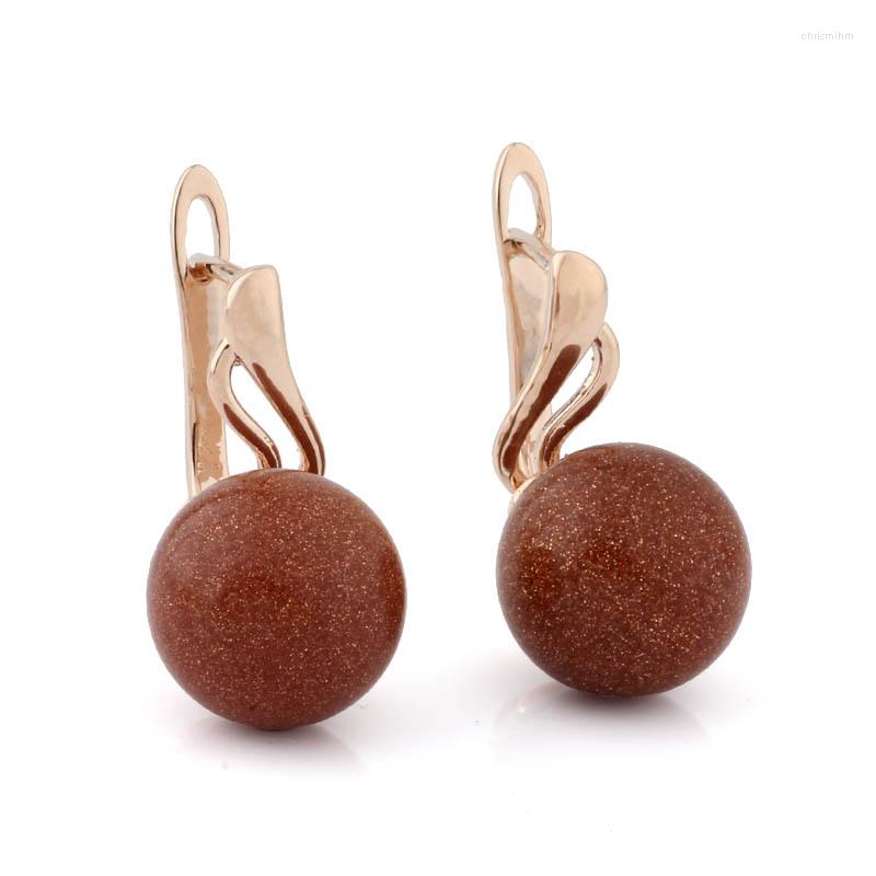 

Dangle Earrings Fashion 12mm Spherical Natural Stone Earring Rose Gold Color Long For Women Wedding Jewelry