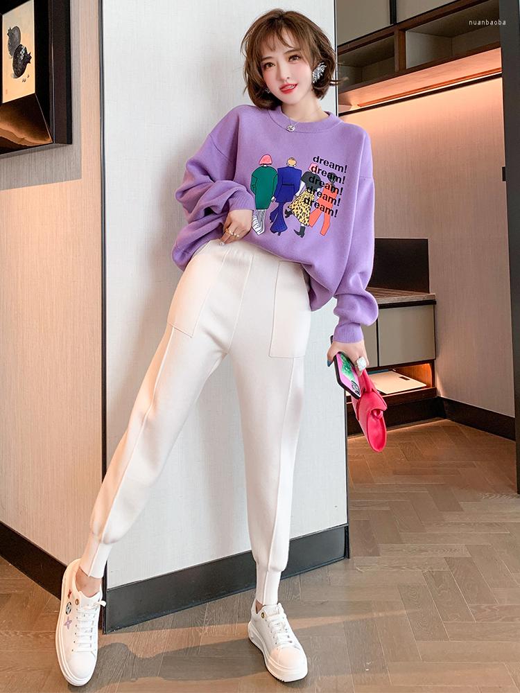

Women' Tracksuits High Waist Slimming Symmetrical Pockets Front Center Stitching Harness Mouth Pants All-match Casual Women' Autumn, White