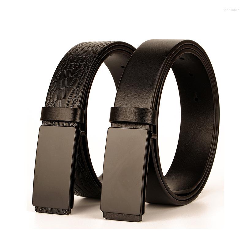 

Belts High Quality Cool Blackboard Buckle Men's Belt Genuine Leather Cowhide Business Inner Wear No Sandwich Jeans Trousers 3.3cm, Black