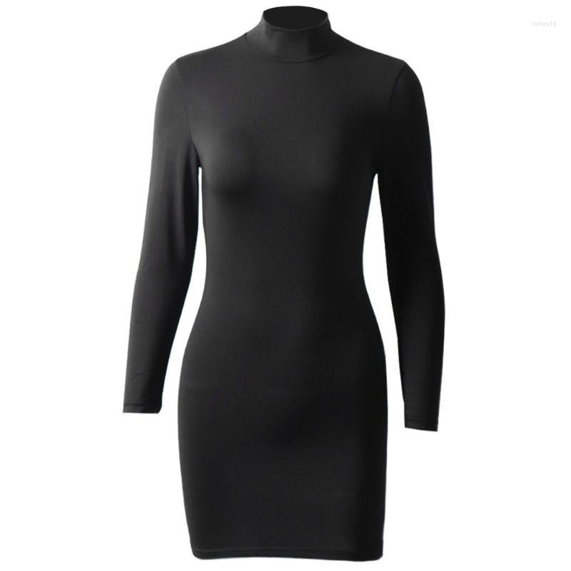 

Party Dresses Women Long Sleeve Turtleneck Sexy Package Hip Black Bodycon Mini Pencil Dress P8DB