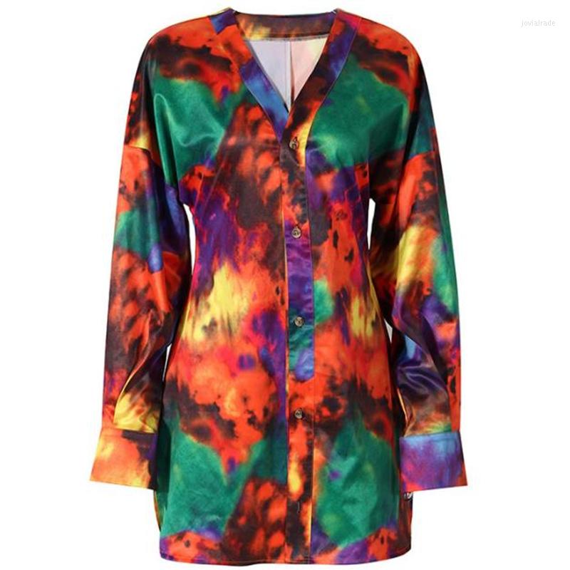 

Casual Dresses Women' Fashion Dress Print Long-sleeved Shirt Blooming V-neck Slimming, Black