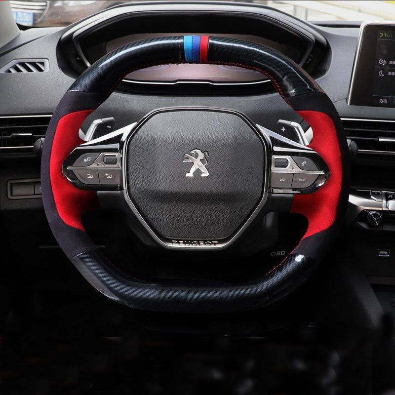 

for Peugeot 4008 2017 2018 3008 2017 2018 High Quality Custom Hand Stitched Carbon Fiber Leather Steering Wheel Cover