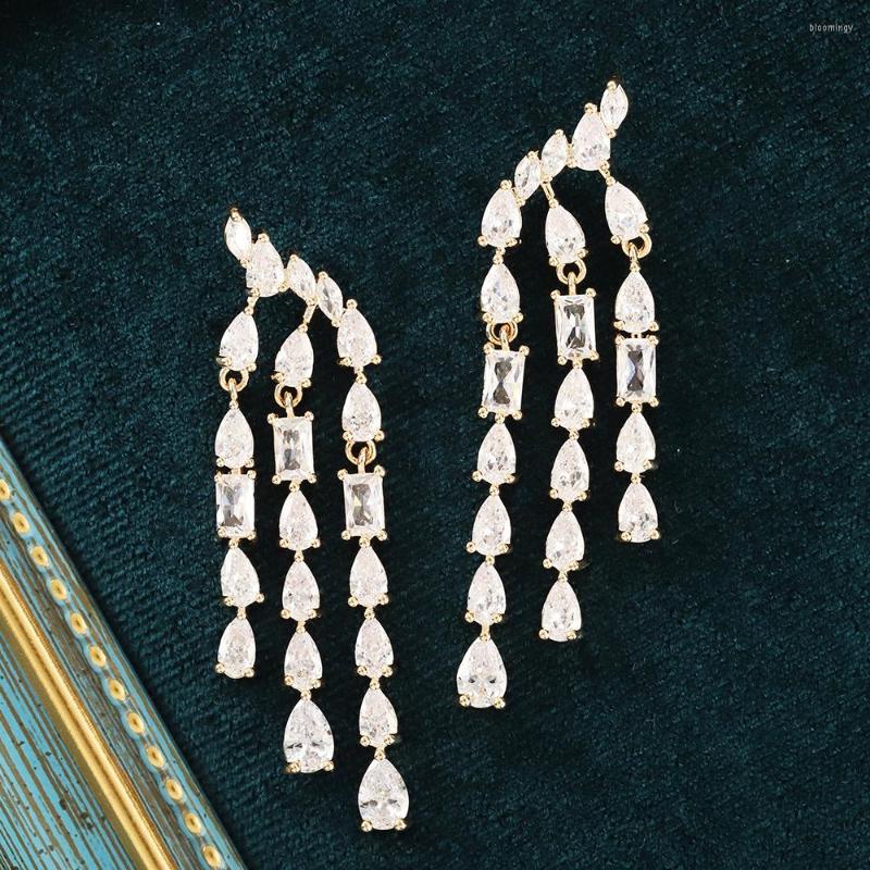 

Stud Earrings Fashion Tassel Water Drop Premium For Women Gold Transparent Sparkling Trend Dubai Wedding Bridal Jewelry