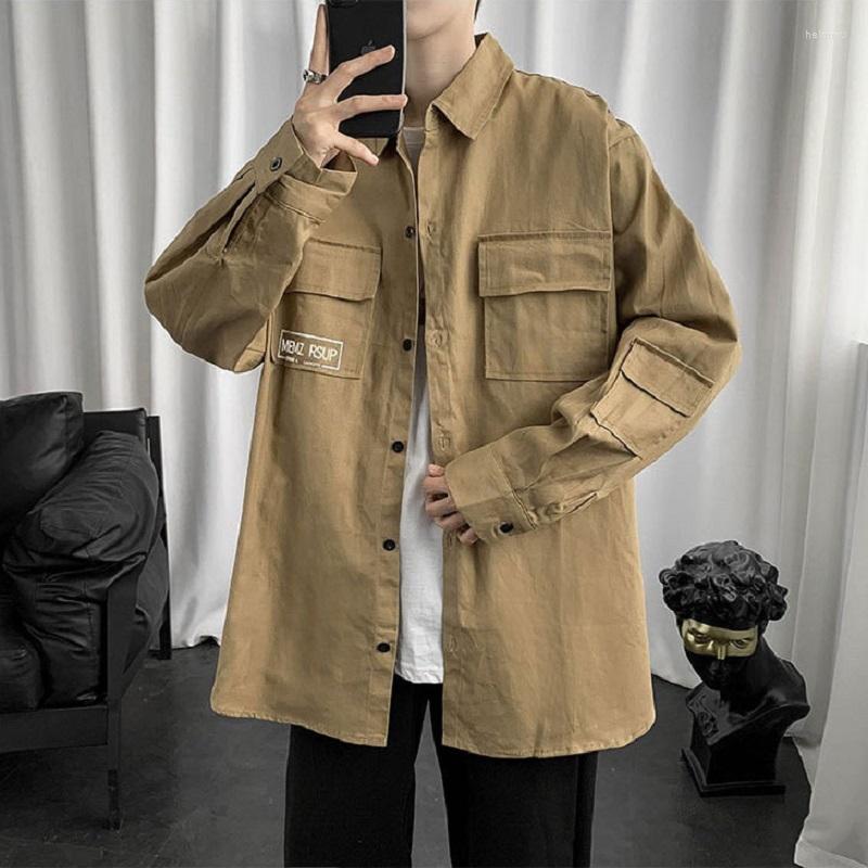 

Men's Casual Shirts Tooling Shirt Men's Tide Brand Wild Loose Ins Long-sleeved Top Spring And Autumn Japanese Fashion Harajuku, Khaki