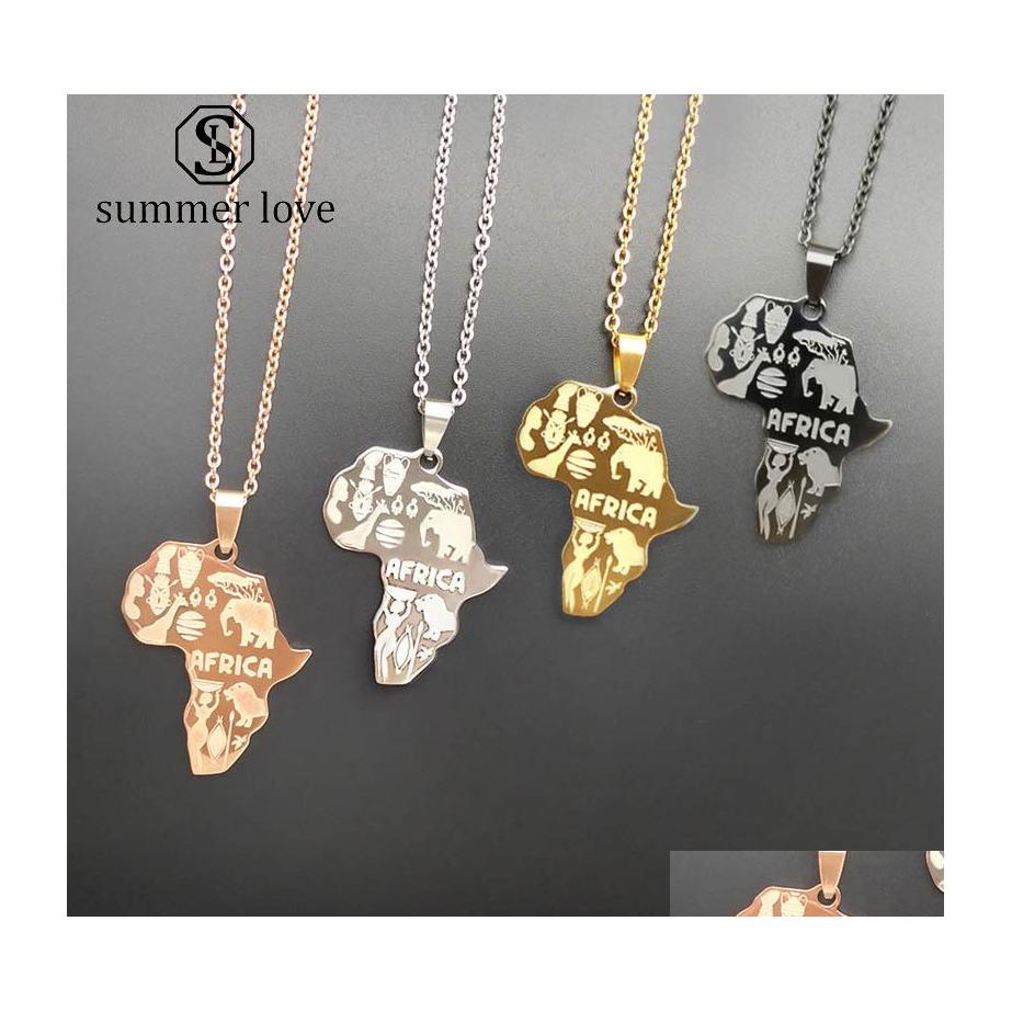 

Pendant Necklaces Arrival Africa Map Pendant Necklace For Women Men 4 Colors High Quality Stainless Steel Maps Charm Hip Hop Jewelry Dh7Fy