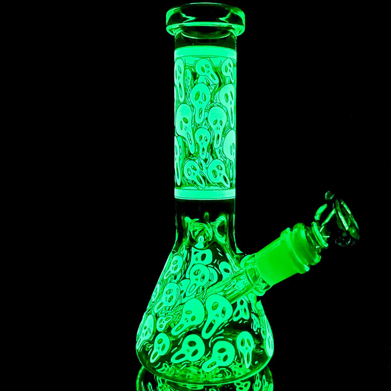 

Glow In the Dark Bong Chost Hookahs Thick Glass Bubbler Heady Dab Rigs Downstem Perc With 14mm Bowl