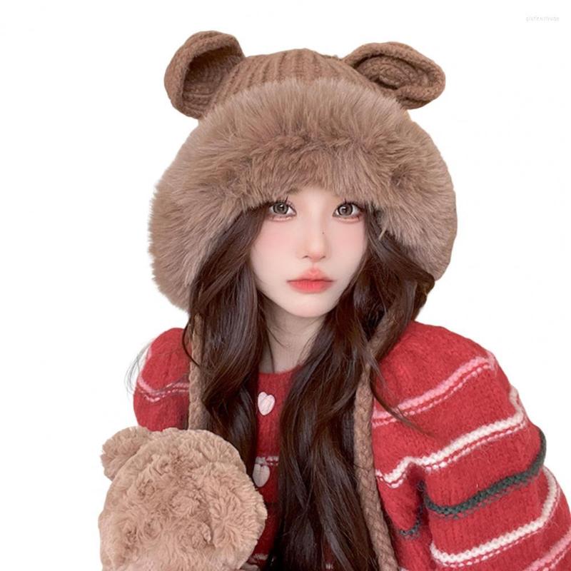 

Berets Women Hat Lovely Beanie Sweet Windproof Chic Fluffy Knitting, White