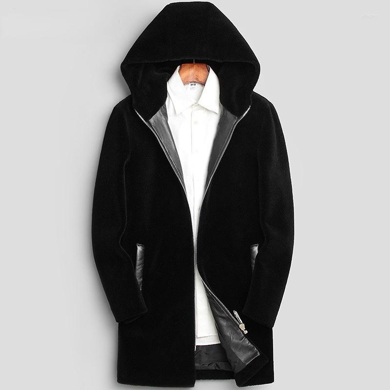 

Men's Vests 2022 Winter Trendy Elegant Luxury Men's Hooded Fur Long Coat Stylish High Quality Shearling Gentleman Streetwear Jackets, Black