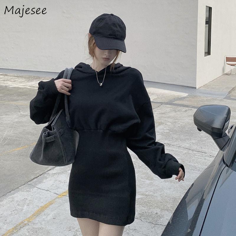 

Casual Dresses Long Sleeve Dress Women Sexy Korean Style Big Size Bodycon Thicken Winter Female Basic Chic Clothes Black Mini Party Streetwa