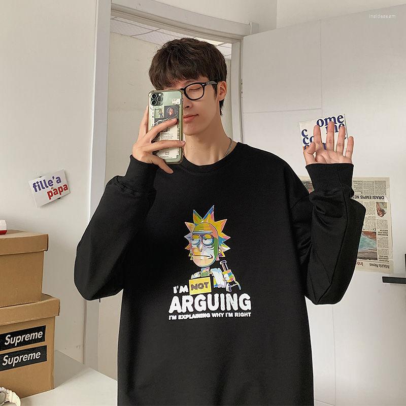 

Men' Hoodies Loose Sweatshirt O-neck Sports Tops Printed Cartoon Casual Fashion Coat All-match Pullover Male Clothes Spring Streetwear, Black