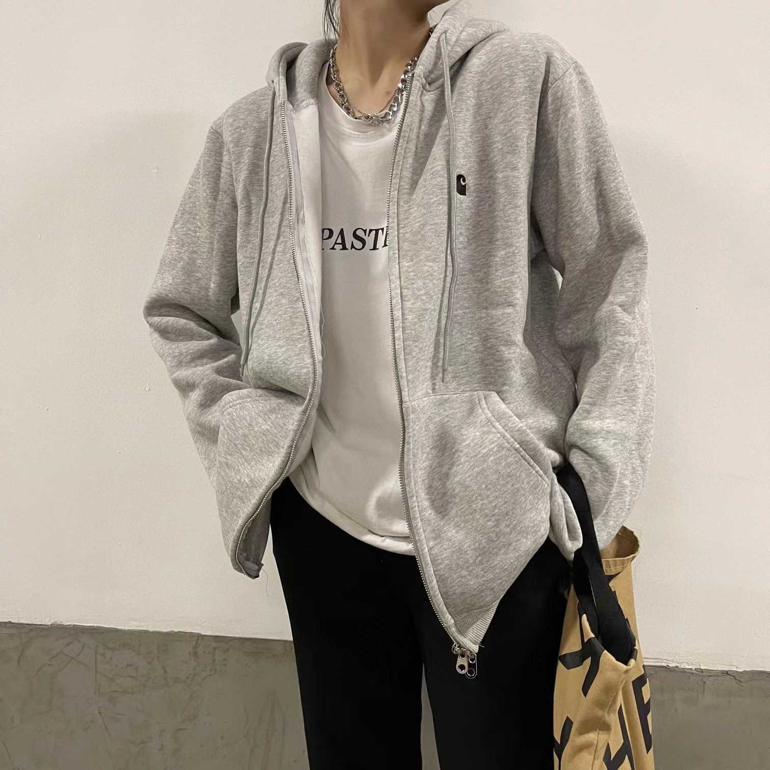 

Lmmu 2023 New Men's Hoodies Sweatshirt North America Brand Carhart Autumn Embroidered Hooded Pullover for Lovers with Ins Long Sleeve Loose Fit, Light gray