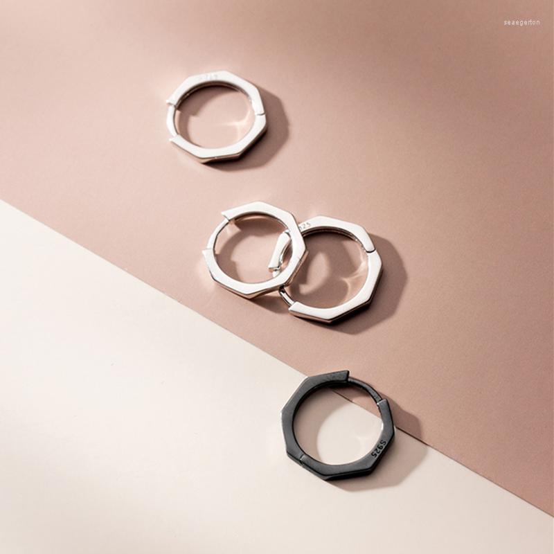

Hoop Earrings REAL.925 Sterling Silver Polygon Huggie Geometric Charms Temperament Woman Girl Ear Jewelry