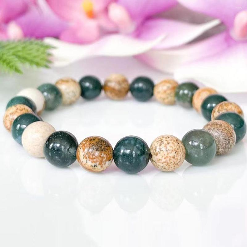 

Link Bracelets MG1548 Moss Agate And Picture Jasper Beaded Bracelet Healing Crystals Balance Gemstone Yoga For Women