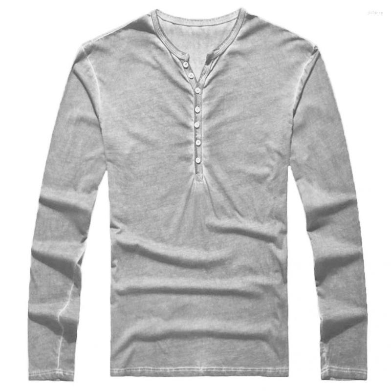 

Men's T Shirts 2022 Men Solid Color V-neck Long Sleeve Shirt Autumn Fashion Slim Buttons T-shirt Casual Thin Tee Tops Male Clothing, Light grey