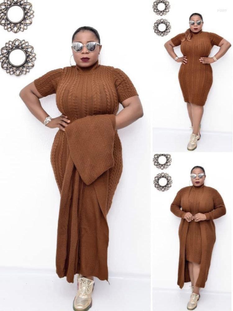 

Casual Dresses Autumn Winter African Knitted Sweater Bodycon Dress Women Long 2 Piece Set Femme Robe Vintage Vestidos De Mujer, Army green