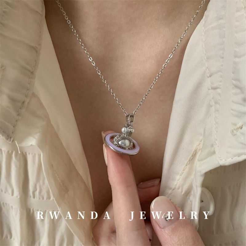 

Designer vivina necklace Ins Empress Necklace Small Design Pink Purple Saturn Pearl Chain