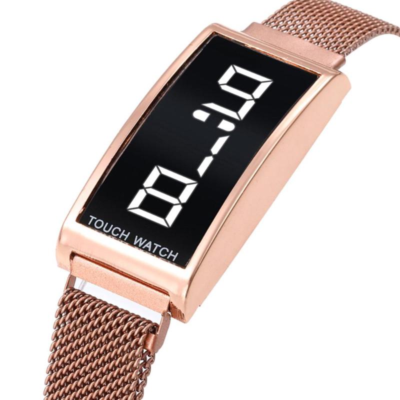 

Wristwatches Fashion Mens Watches Top Quartz Magnetic Watch Men Casual Rectangle Mesh Steel Sport Clock Relogio Masculino, Gold