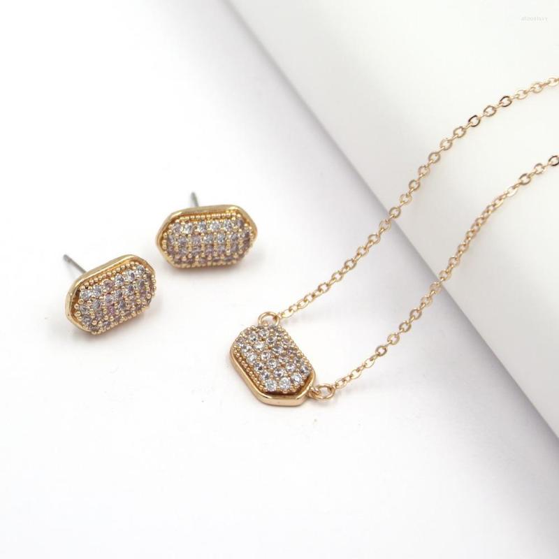 

Necklace Earrings Set Arrivals Small Oval Heart Inlay Clear Zircon Stud Pendant For Women, Picture shown