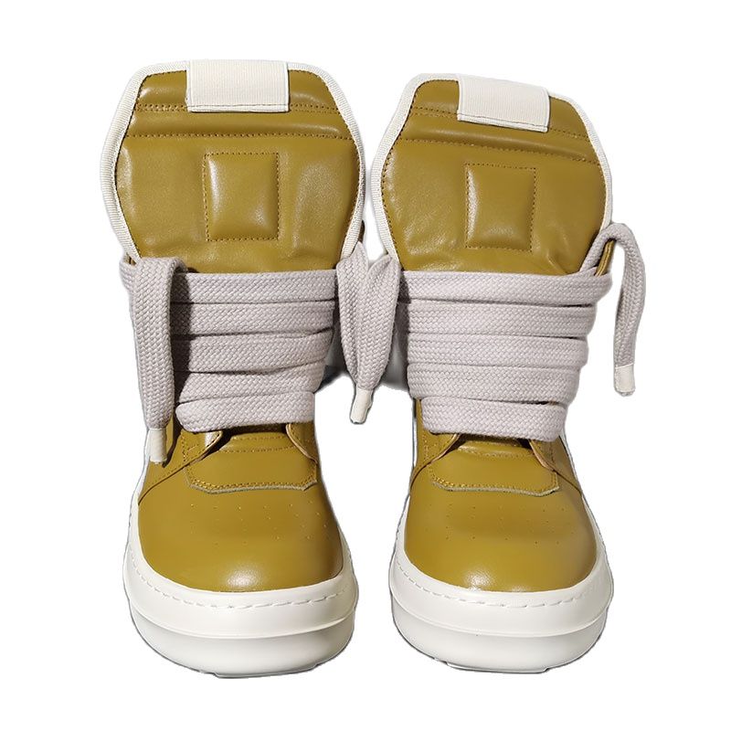 

Men's Rick Shoes RO Owens Sheepskin Yellow High Top Increase Round Head Casual Sneakers