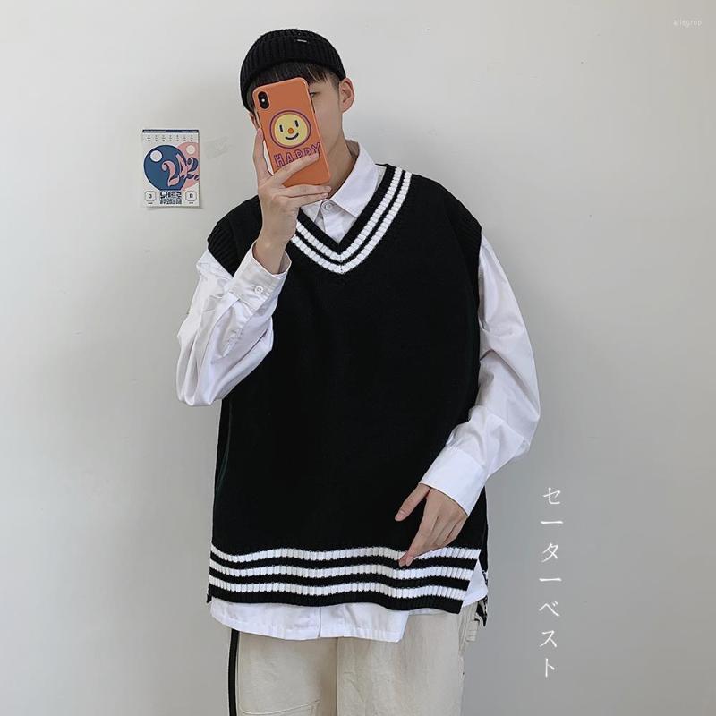 

Men's Vests High Quality Brand Sleeveless Pullover Men's Loose V-Neck Knitted Undercoat Korean Fashion Sweater Vest, Black