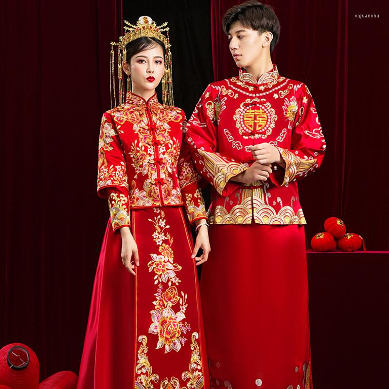 

Ethnic Clothing Chinese Wedding Dress Traditional Cheongsam Vintage Plus Size Modern Red Couple Qipao Skirt Women Man Tang Suit Oriental
