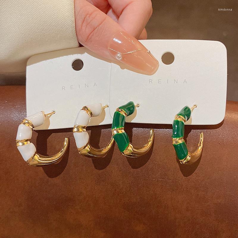 

Hoop Earrings Small Fashion C Shape Statement Gold Color Bamboo Circle For Women