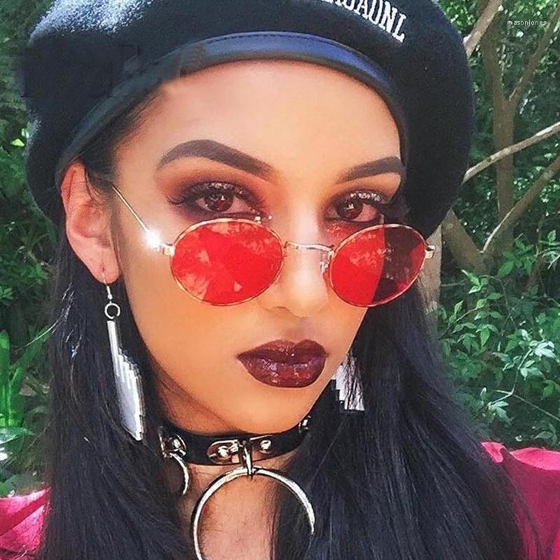 

Sunglasses Oval Men Women Retro Metal Frame Red Vintage Tiny Round Skinny Male Female Small Size Style Sun Glasses UV400
