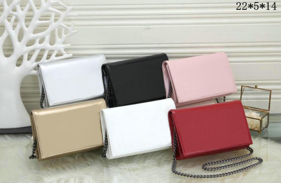 

Designers women shoulder bags shiny Leather Luxury crossbody handbags clutch purses ladies fashion wallets tote Black Chain Messenger Bag, White