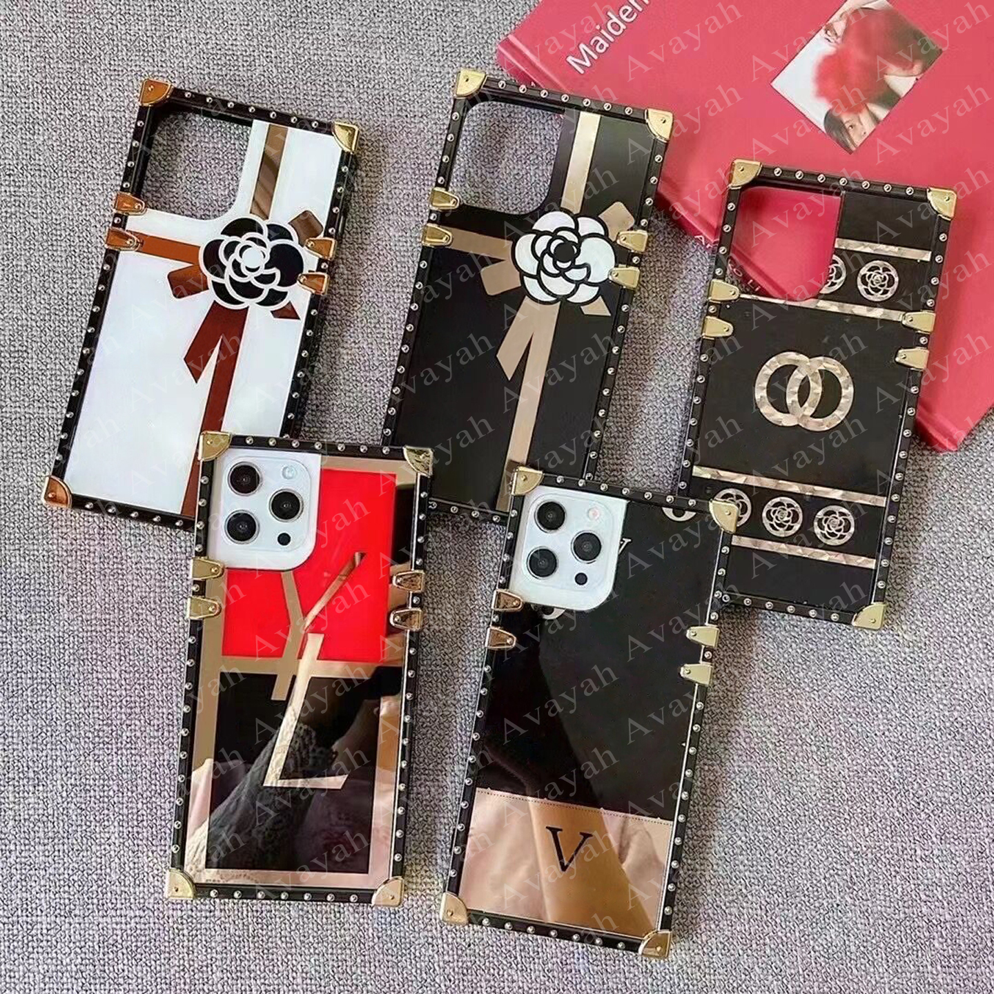 

Luxury Polish Mirror Shell Phone Cases for iPhone 14 14pro 13 13pro 12 12pro 11 Pro Max X Xs Xr 8 7 Plus Fashion Print Square TPU Bumper Cover Trendy Case, #1