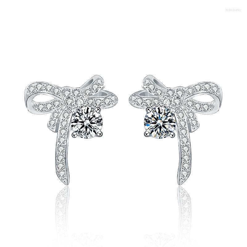 

Stud Earrings 0.5ct Moissanite Luxury 925 Sterling Silver Bow-knot For Women Bride Engagement Wedding Jewelry Gift